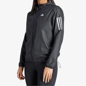 Adidas Own The Run Jacket Black Full Zip Hooded Windbreaker Women's Sz M